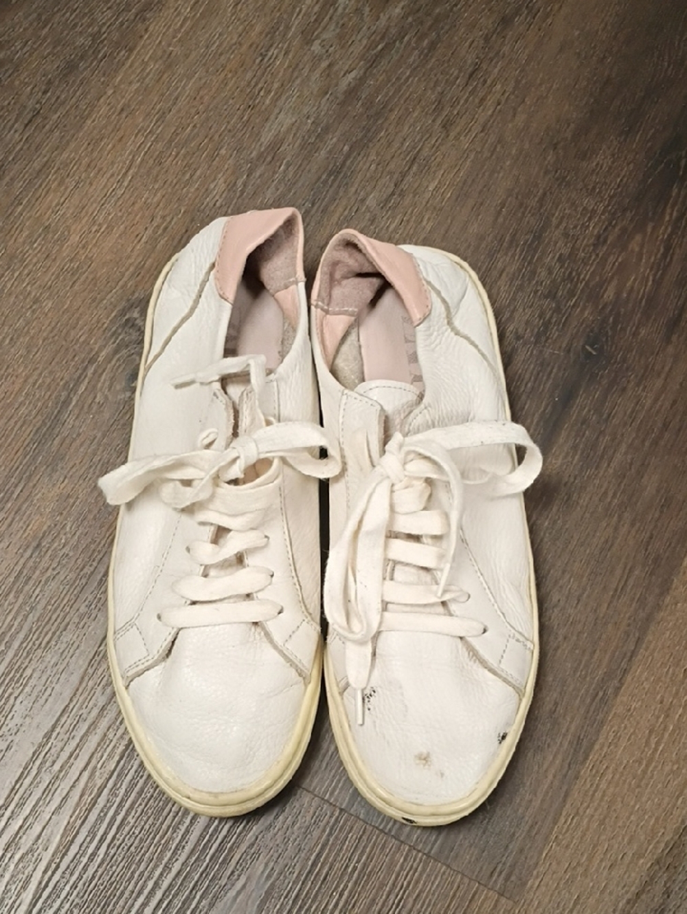 Zara White Sneakers with Pale Pink Heel Tab